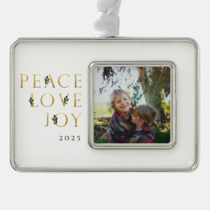 Peace Love Joy Golden Photo Verzilverd Kader Ornament