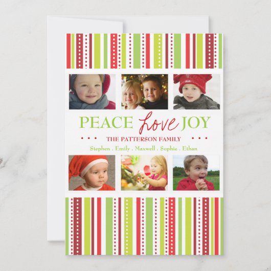 Peace Love Joy Holiday Stripes Salutation Carte ph (Devant)