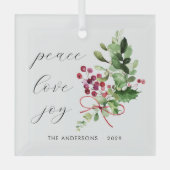 Peace Love Joy Holly Berry Red Glas Ornament (Voorkant)