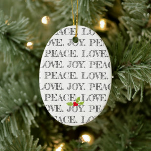 PEACE LOVE JOY Holly Kerst Typografie Feest Keramisch Ornament