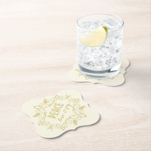 Peace Love Joy Ivory Festive Foliage  Deco Kartonnen Onderzetters (Insitu)