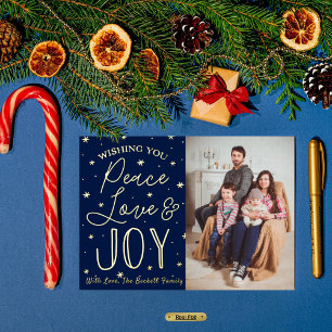 Peace, Love & Joy-kerstfoto Real Folie Feestdagenkaart