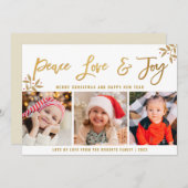 PEACE LOVE JOY | Kerstmis met gouden script Feestdagenkaart (Voorkant / Achterkant)