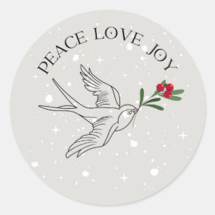 PEACE LOVE JOY Kerstvakantie Rode bessen Ronde Sticker