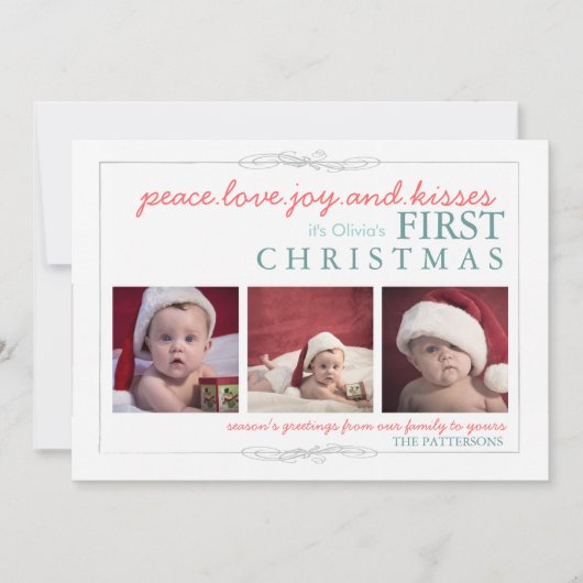 Peace Love Joy Le premier Carte photo de Noël du b (Devant)