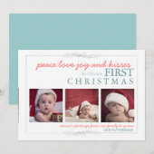 Peace Love Joy Le premier Carte photo de Noël du b (Devant / Derrière)