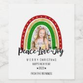 Peace Love Joy Merry kerstregenboogfoto Wijn Etiket (Enkel label)