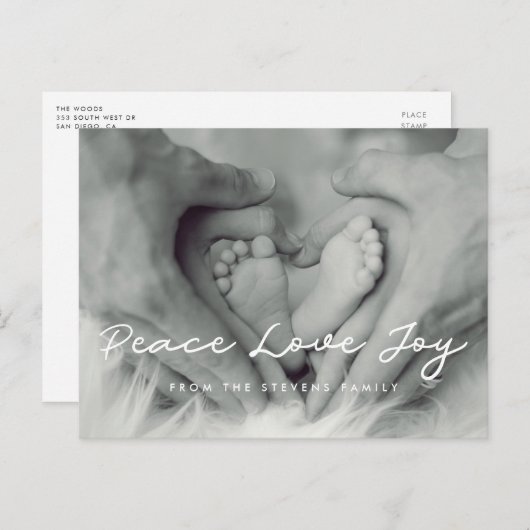 Peace Love Joy Minimalistische vakantiefoto Briefkaart (Voorkant / Achterkant)