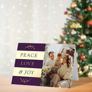Peace, Love & Joy Modern FotoKerstmis Folie Feestdagenkaart