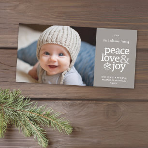 Peace Love Joy - Modern Photo - Taupe Feestdagenkaart