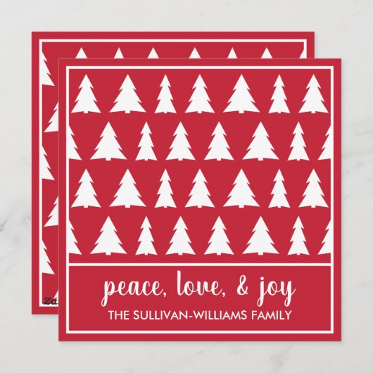 Peace Love Joy Modern Red White Tree Pattern Feestdagenkaart (Voorkant / Achterkant)