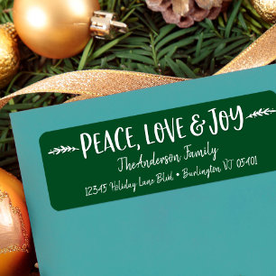 Peace Love Joy Modern Typography Green Custom Name Etiket