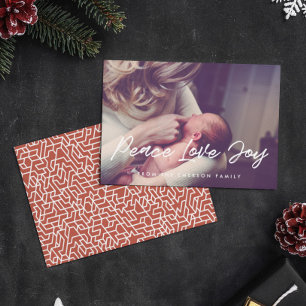 Peace Love Joy Moderne typografie Foto Feestdagenkaart