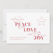 Peace Love Joy Noël Carte photo de vacances (Devant)