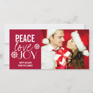 Peace Love Joy Red Snow Holiday Cartes photos