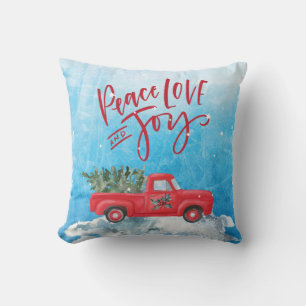Peace, Love, Joy Red Truck Kussen
