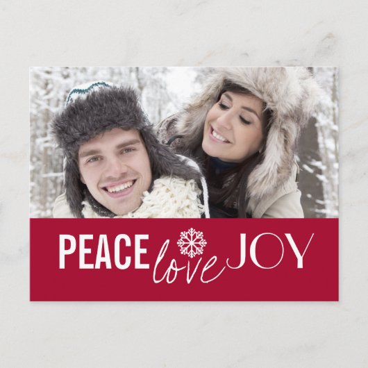 Peace Love Joy Rode Sneeuwvlok Vakantie Briefkaart (Voorkant)