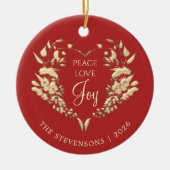 Peace Love Joy Rood Goud Kerstmis Keramisch Ornament (Voorkant)