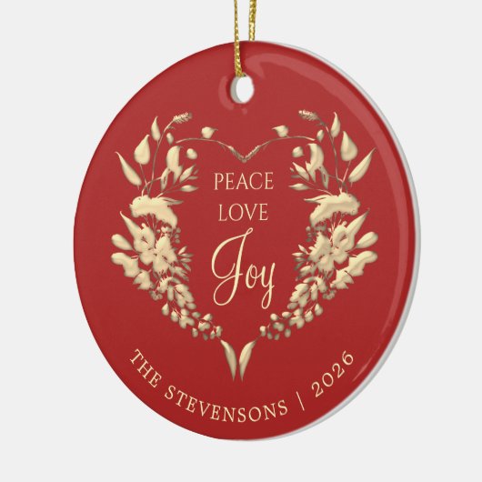 Peace Love Joy Rood Goud Kerstmis Keramisch Ornament (Links)