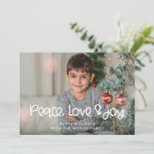 Peace Love Joy Schattigee kerstfoto Feestdagenkaart (Staand voorkant)