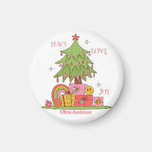 Peace, Love & Joy - Schattigee retro kerstboom Magneet