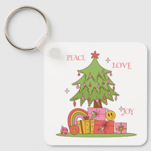 Peace, Love & Joy - Schattigee retro kerstboom Sleutelhanger