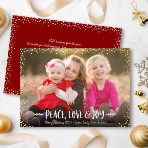 Peace Love Joy Script-kerstfoto Real Gold Folie Feestdagenkaart