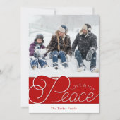 Peace Love Joy Script Red & White-foto met Kerstmi Feestdagenkaart (Voorkant)