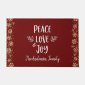 Peace Love Joy Snowflakes Typography Red Holiday Deurmat (Voorkant)