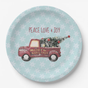 Peace Love & Joy Speelgoed Truck Merry Kerstmis Papieren Bordje