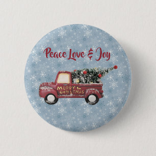 Peace Love & Joy Speelgoed Truck Merry Kerstmis Ronde Button 5,7 Cm