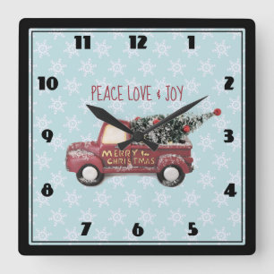 Peace Love & Joy Speelgoed Truck Merry Kerstmis Vierkante Klok