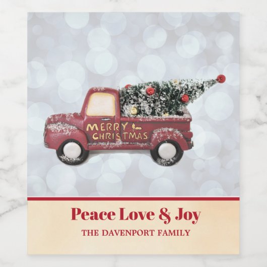 Peace Love & Joy Speelgoed Truck Merry Kerstmis Wijn Etiket (Enkel label)