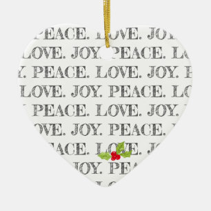 Peace Love Joy Text Kerstst Holly Foto Heart Keramisch Ornament