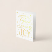 Peace, Love & Joy Trendy Typography Kerstmis Folie Kaarten (Voorkant)