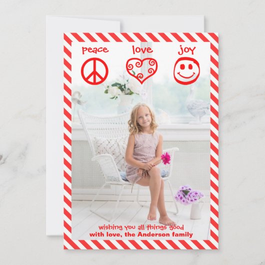 Peace, Love, Joy Vertical - 3x5 kerstkaart (Voorkant)