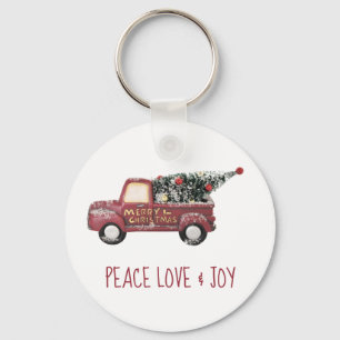 Peace Love & Joy w/ RedToy Truck Merry Kerstmis Sleutelhanger
