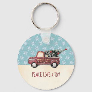 Peace Love & Joy w/ RedToy Truck Merry Kerstmis Sleutelhanger