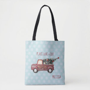 Peace Love & Joy w/ RedToy Truck Merry Kerstmis Tote Bag