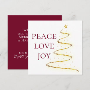 Peace Love Joy  White Red Square Holiday Kaart