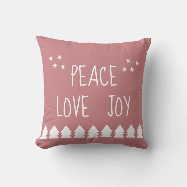 Peace Love Joy White Script Soft Pink Kerstmis T Kussen (Voorkant)