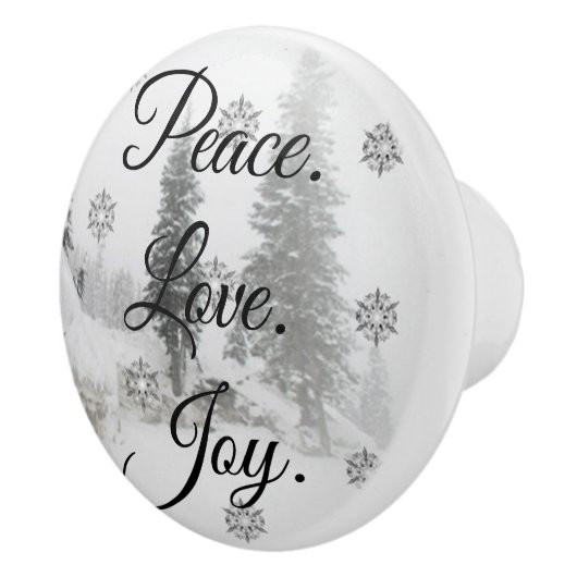 Peace Love Joy | Zwarte en witte winterkerst Keramische Knop (Rechts)