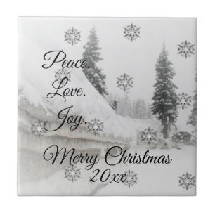 Peace Love Joy Zwarte en witte winterkerst Tegeltje