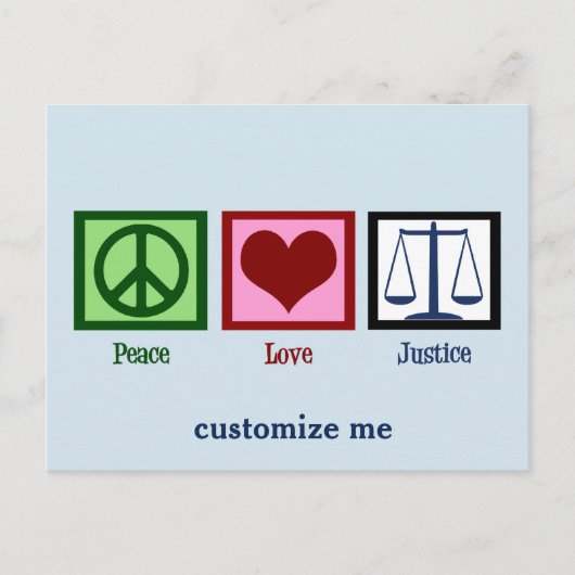 Peace Love Justice Briefkaart (Voorkant)