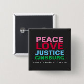 Peace Love Justice GINSBURG Square Vierkante Button 5,1 Cm (Voorkant /achterkant)