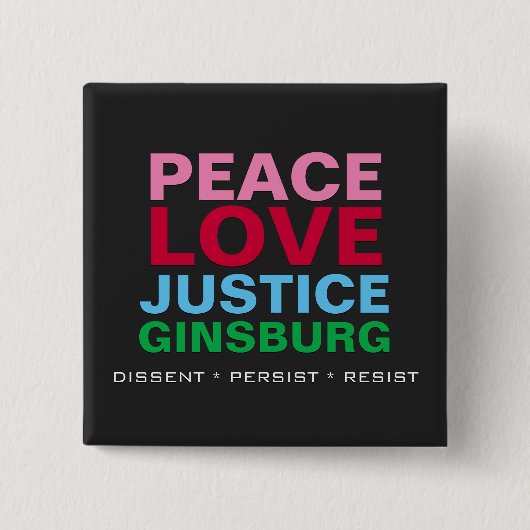 Peace Love Justice GINSBURG Square Vierkante Button 5,1 Cm (Voorkant)