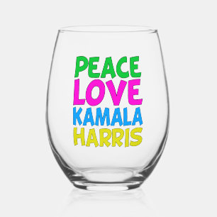 Peace Love Kamala Harris Schattigee verkiezingen Wijnglas Zonder Voet