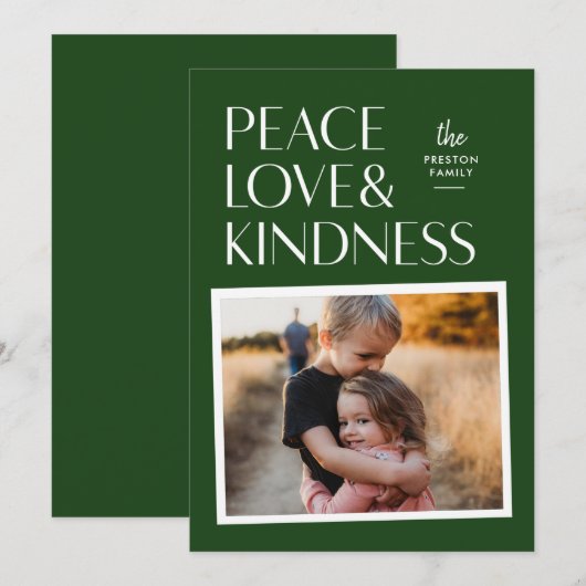 Peace Love & Kindness Holiday Carte photo de Noël (Devant / Derrière)
