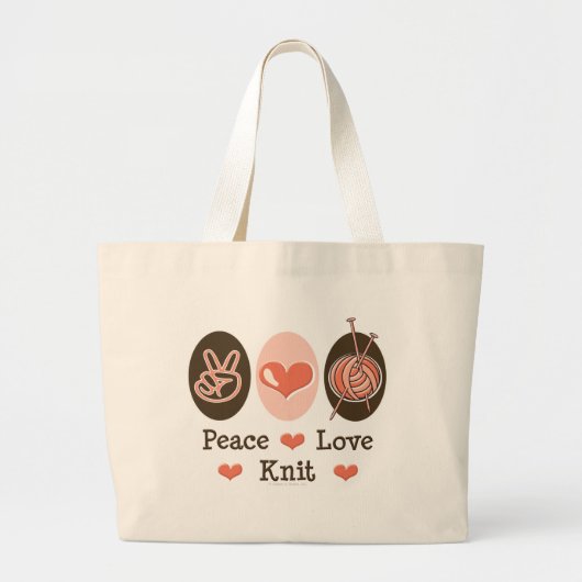 Peace Love Knit Knitting Canvas tas (Voorkant)