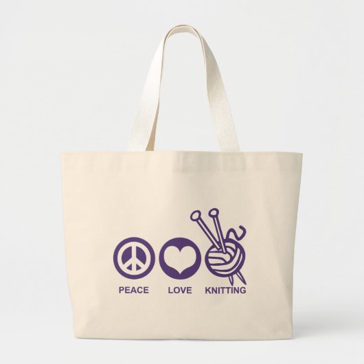 Peace Love Knitting Grote Tote Bag (Voorkant)